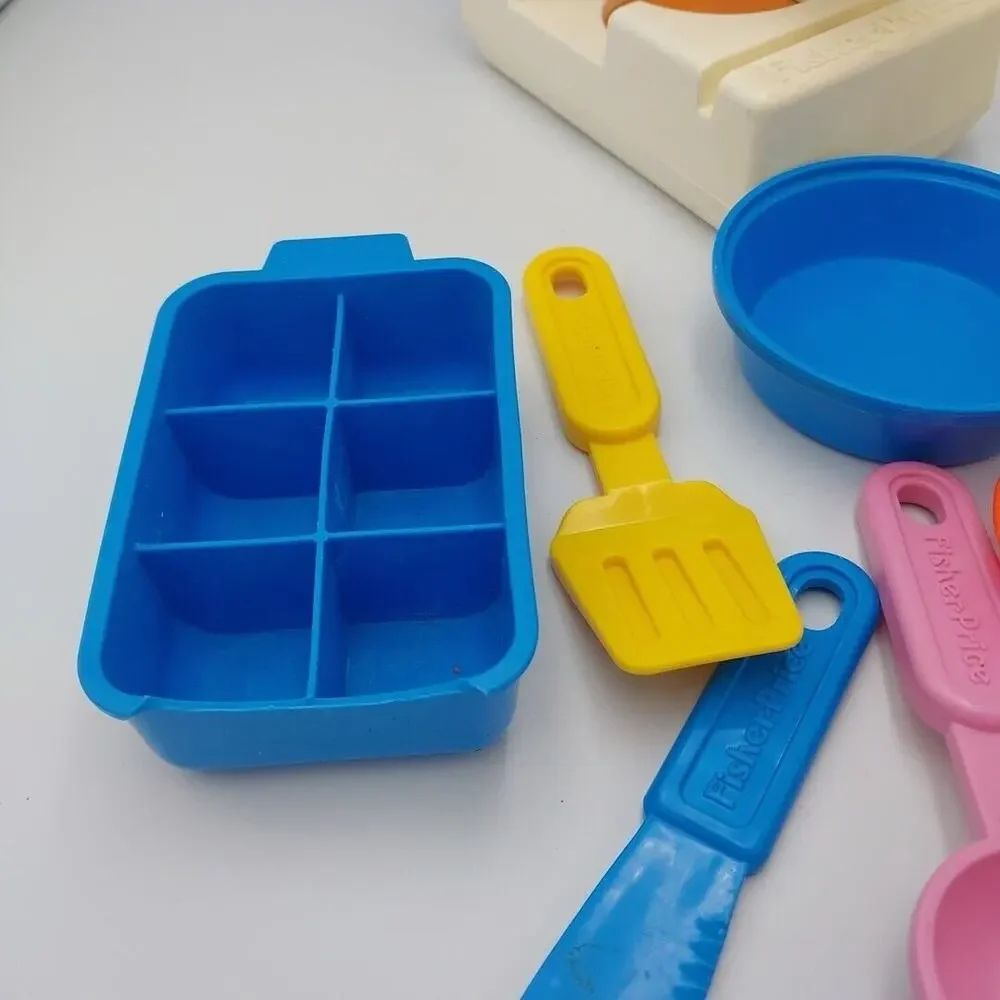Vtg Fisher Price Fun with Food Fry‎ Pan Spatula Scrubber Dishes Can Opener
